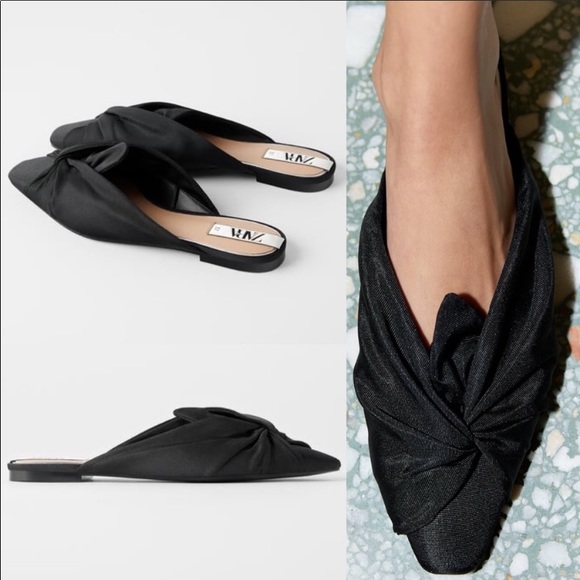 Zara Shoes - Zara Mules Black Gathered Fabric Knot